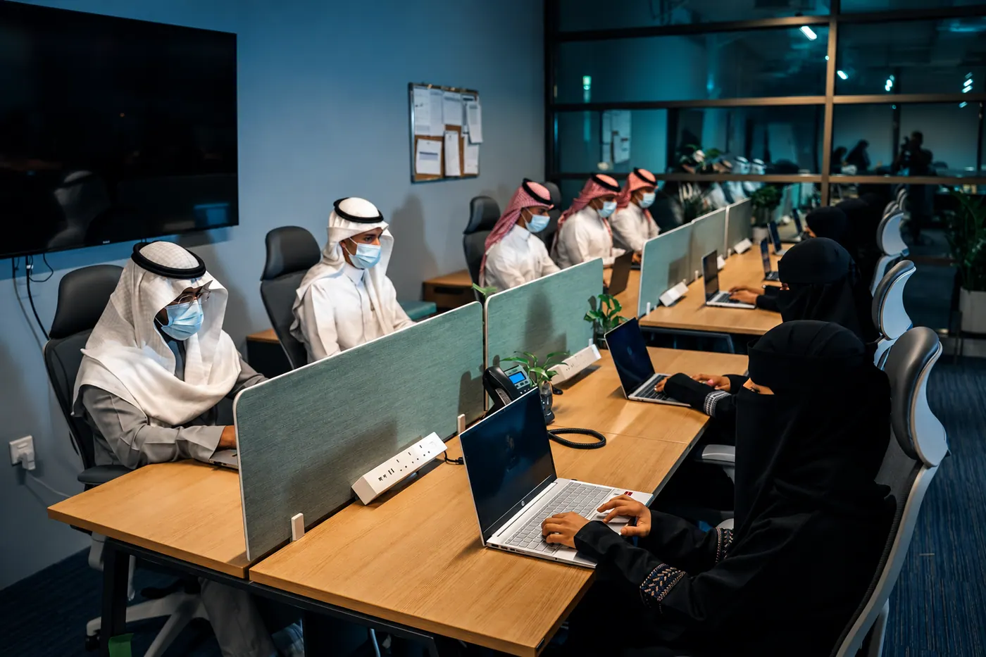 فريق مراقبة الإنترنت يعمل في غرفة متابعة مشتركة